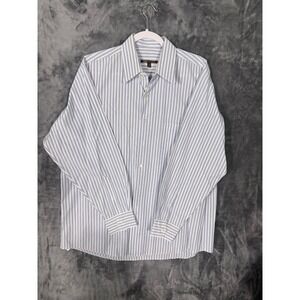 BCBG Attitude Mens XL Blue White Striped Long Sleeve Button Down Dress Shirt 17